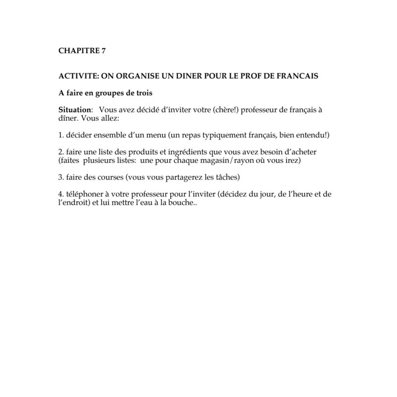 On organise un dîner pour le prof de français