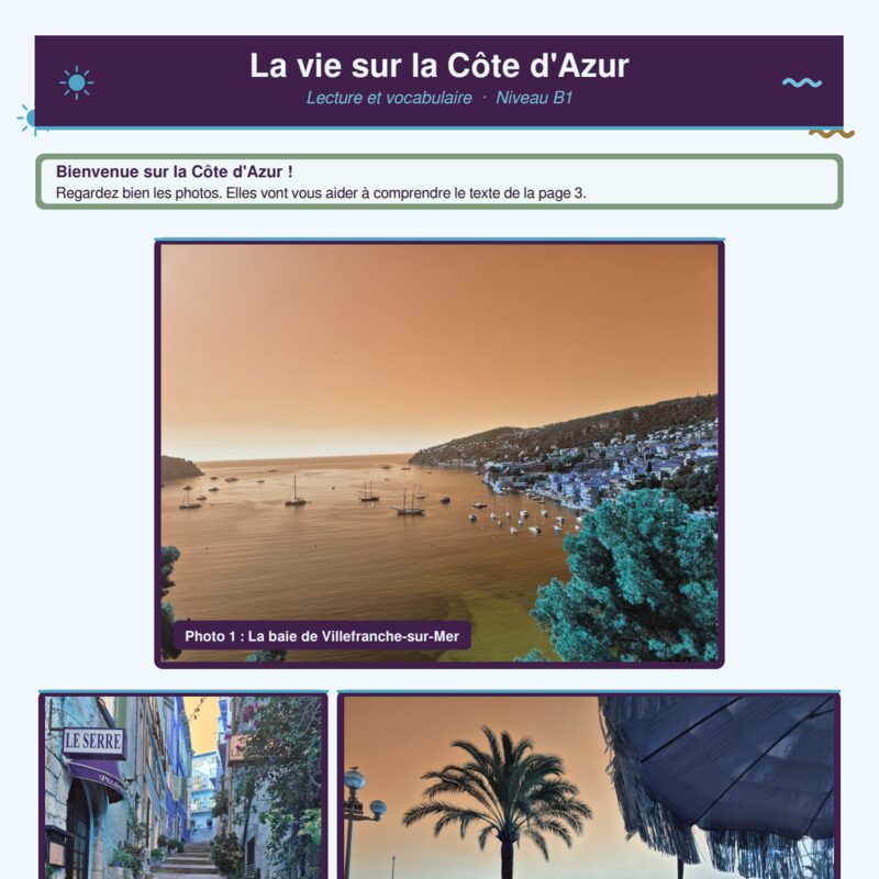 La vie sur la Côte d'Azur: Lecture et Vocabulaire