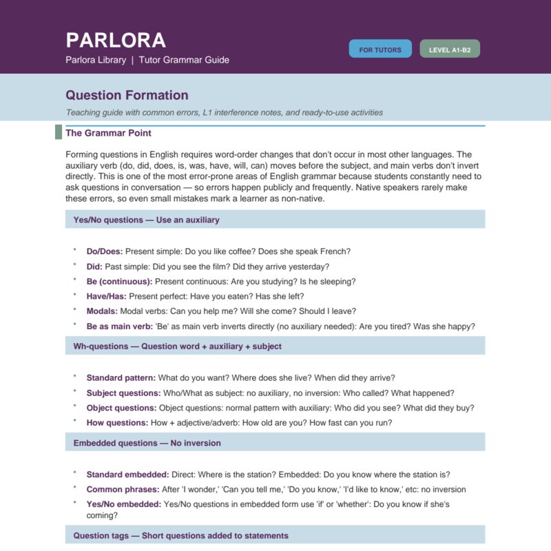 Question Formation Guide for Tutors
