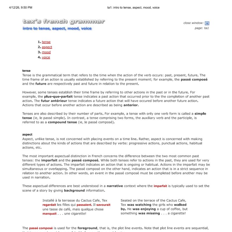 Tex’s French Grammar - Intro to tense, aspect, and mood