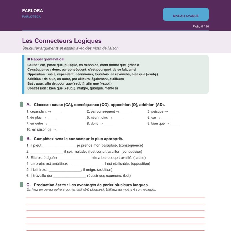 Logical Connectors in French
