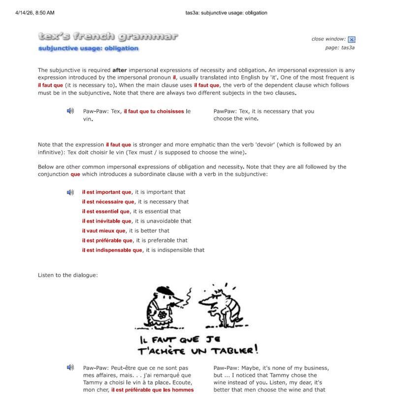 Tex’s French Grammar - subjunctive obligation