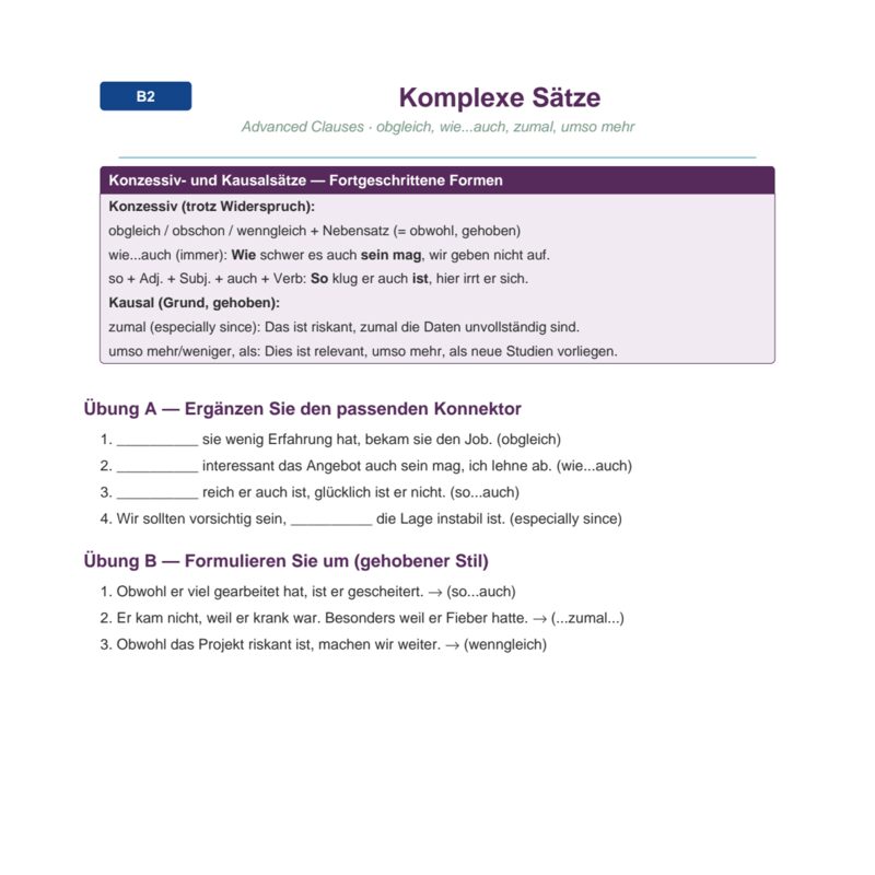 Komplexe Sätze – Complex Sentence Structures