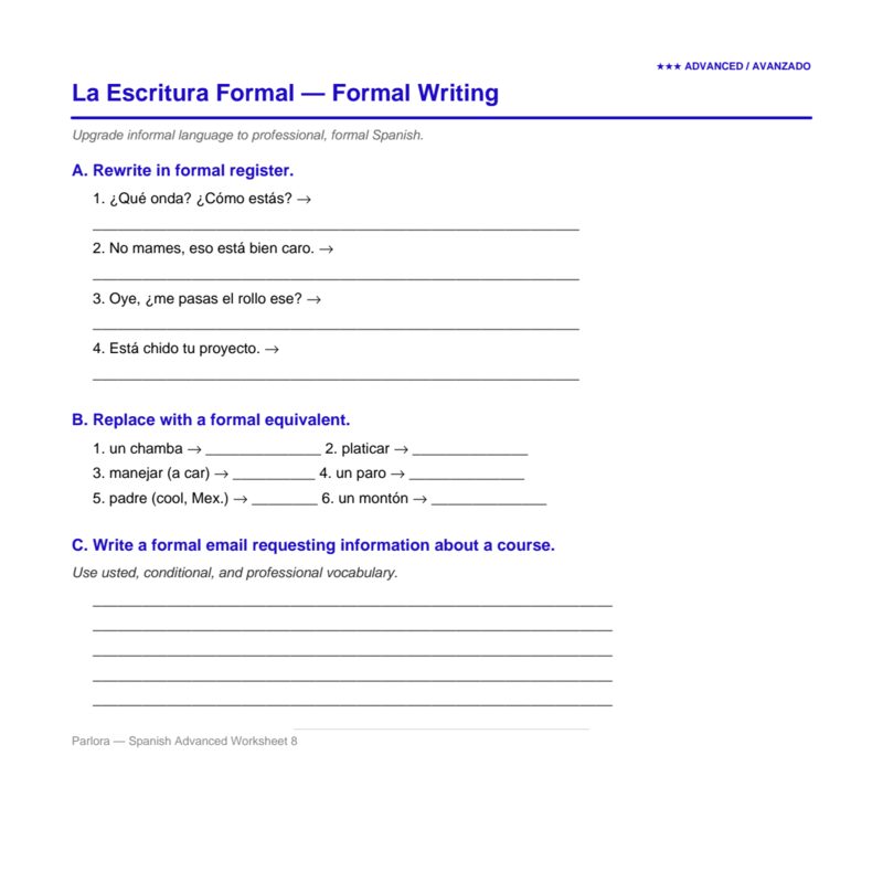 La Escritura Formal — Formal Writing
