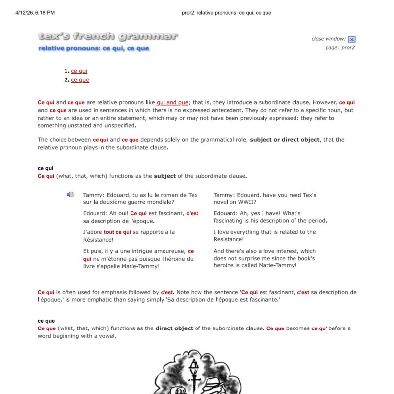 Tex’s French Grammar - relative ce qui vs ce que