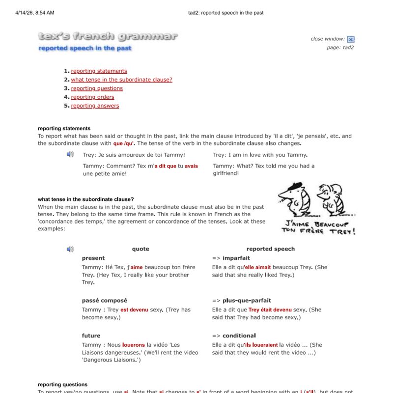 Tex’s French Grammar - Reported speech past
