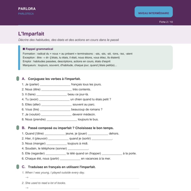 Using the Imparfait in French