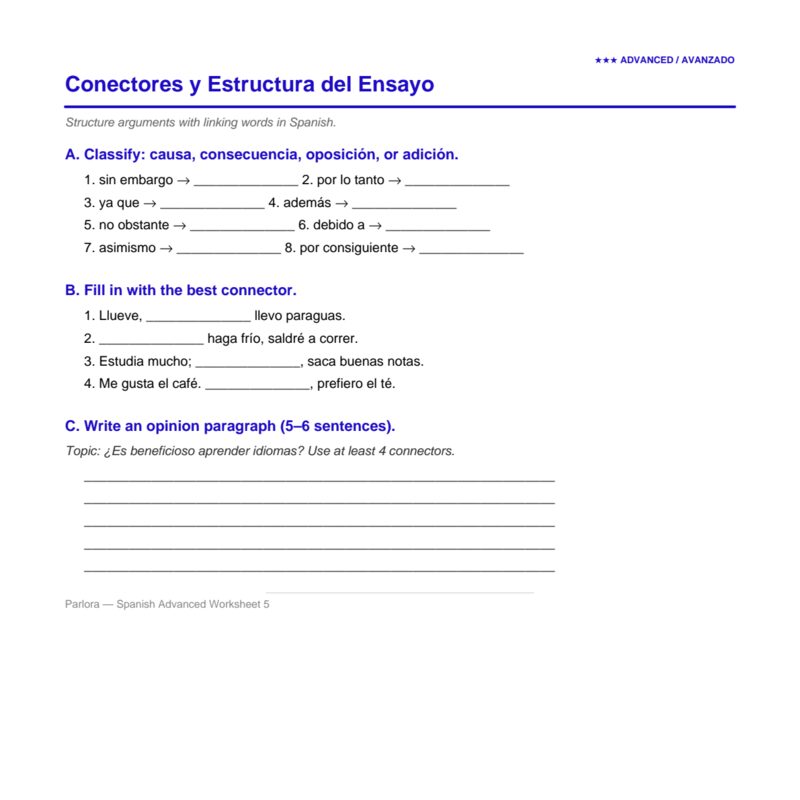 Los Conectores Discursivos — Discourse Connectors