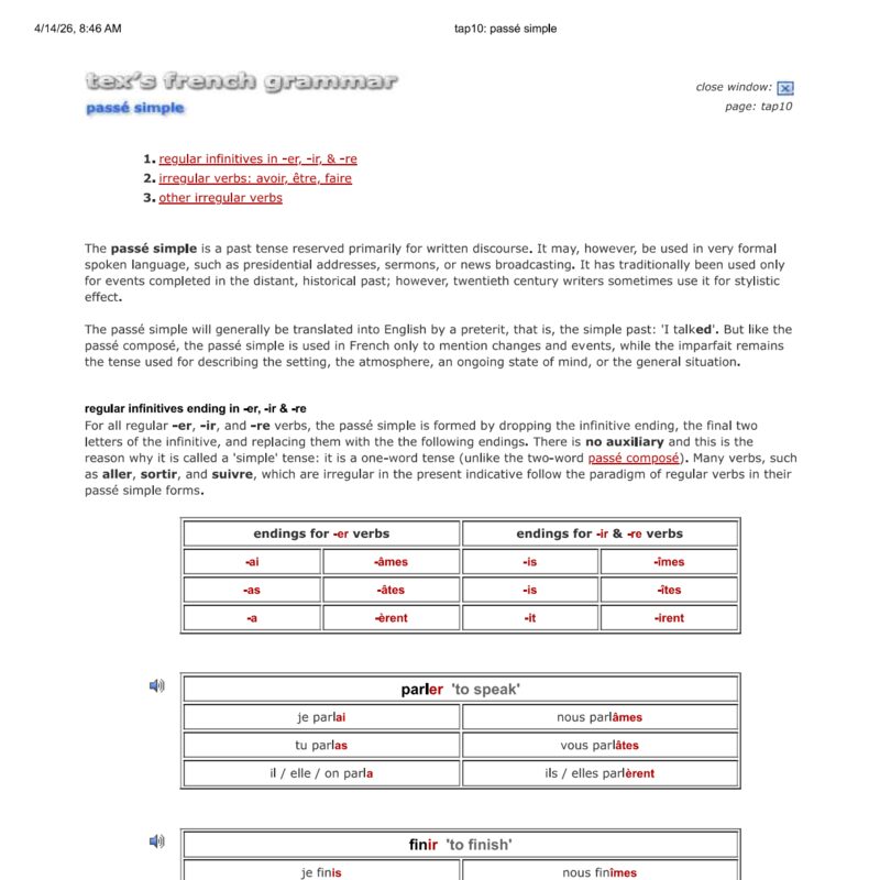 Tex’s French Grammar - passe simple