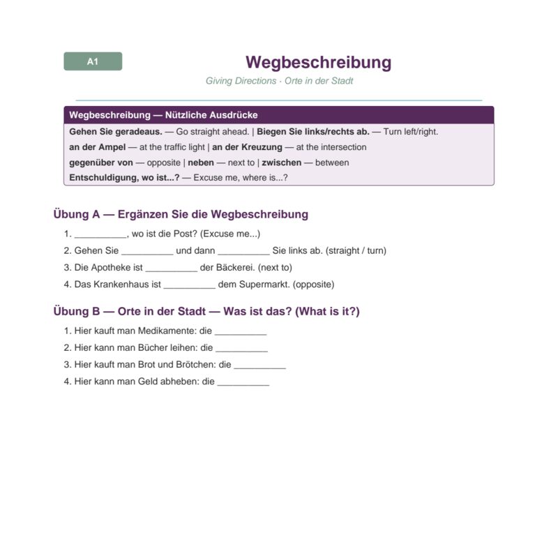 Wegbeschreibung – Giving Directions