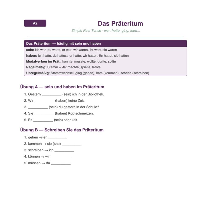 Präteritum – Simple Past Tense