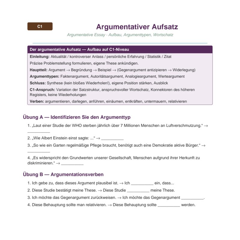 Argumentativer Aufsatz schreiben