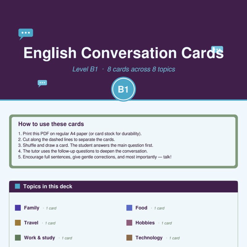 English Conversation Cards - Level B1
