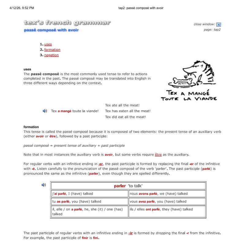 Tex’s French Grammar - avoir passe compose