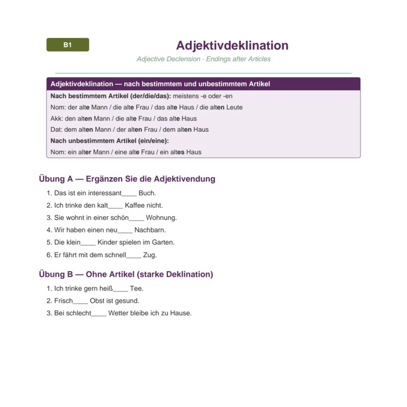 Adjektivdeklination – Adjective Declension