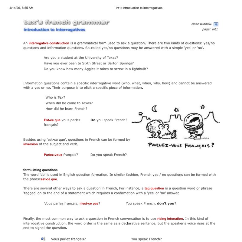 Tex’s French Grammar - Intro to interrogatives