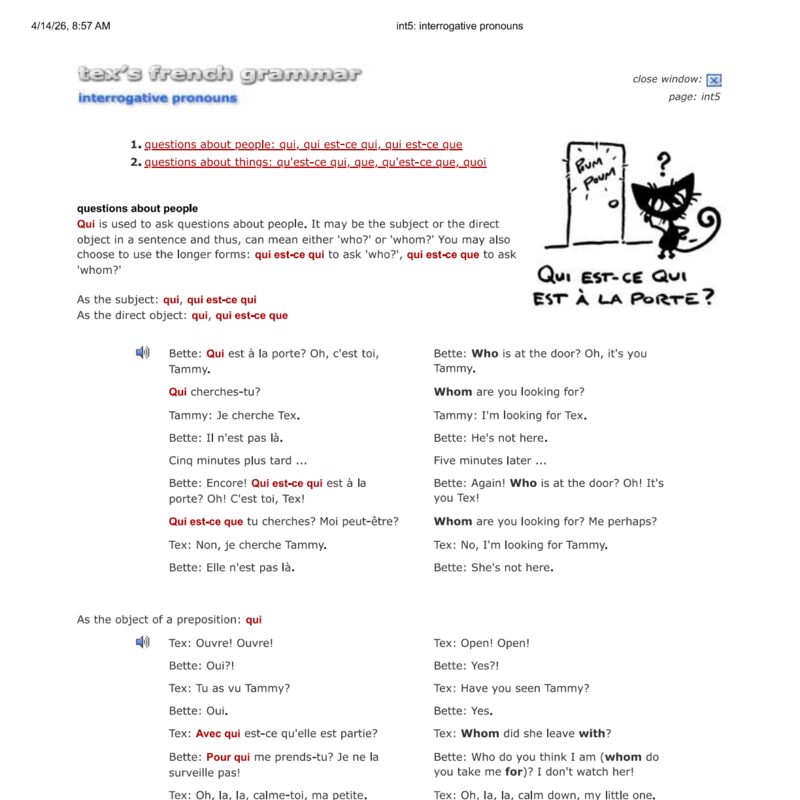 Tex’s French Grammar - Interrogative pronouns