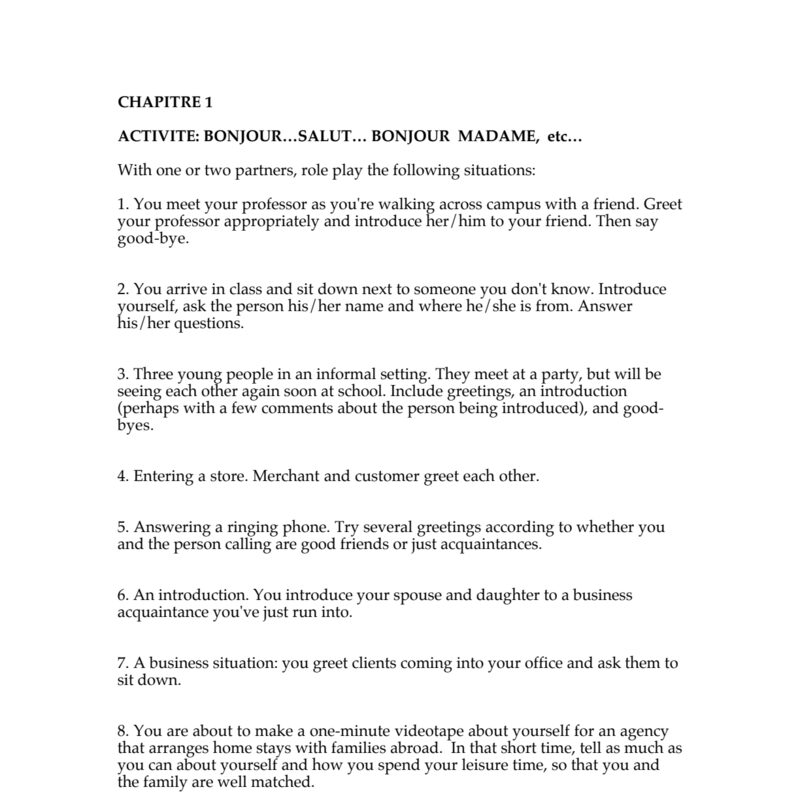 Role-playing Activities: Greetings and Introductions