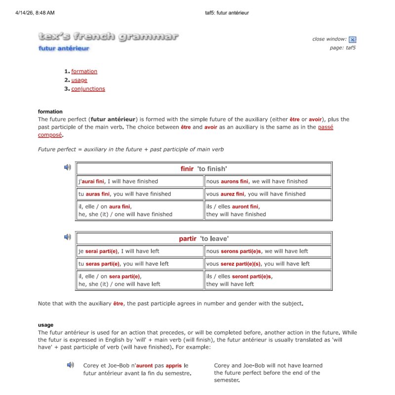 Tex’s French Grammar - futur anterieur