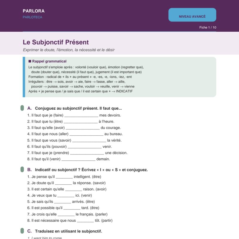 The Present Subjunctive in French