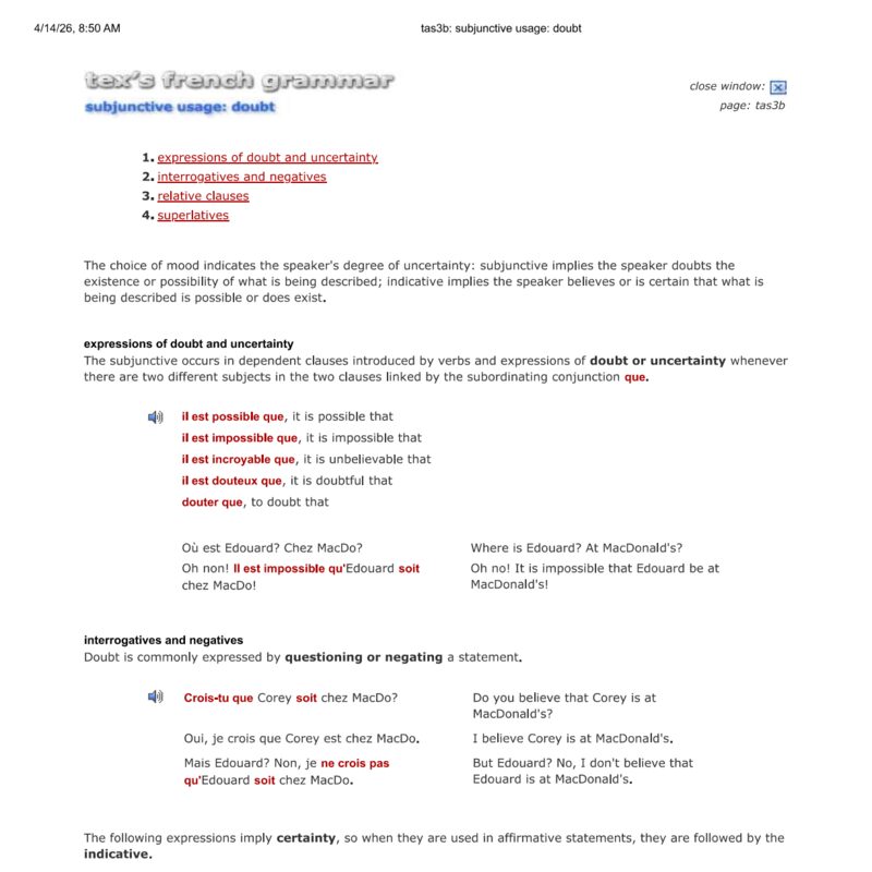 Tex’s French Grammar - subjunctive doubt