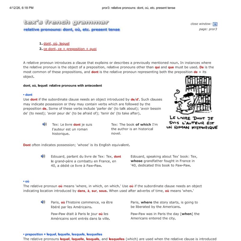 Tex’s French Grammar - relative dont