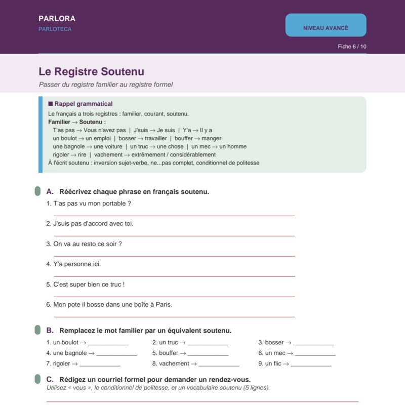 Le Registre Soutenu (Formal Register)