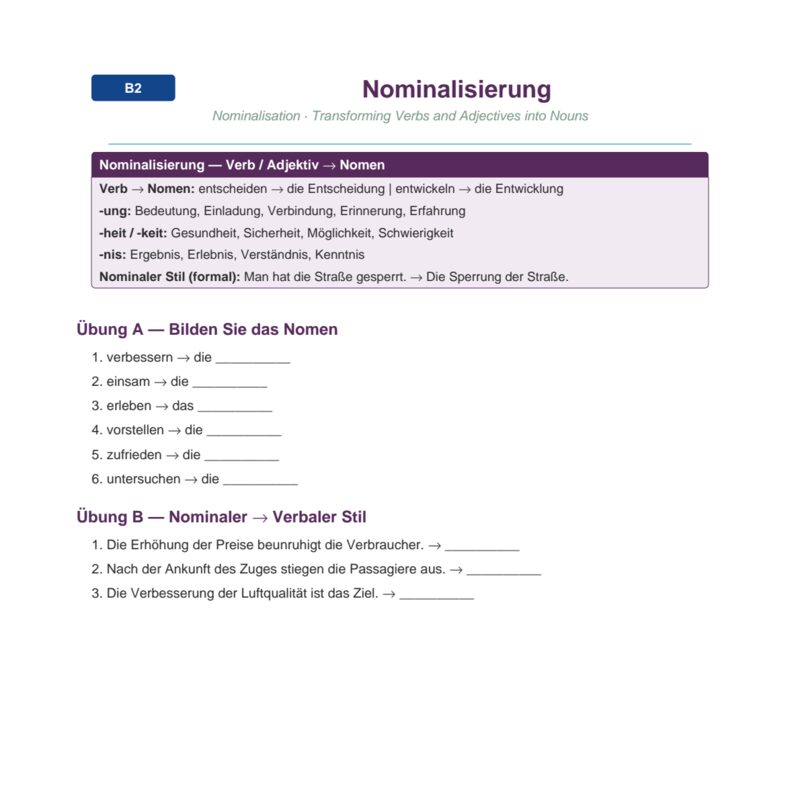 Nominalisierung – Nominalisation