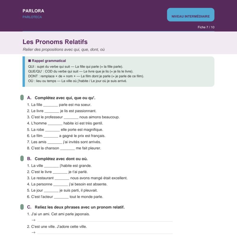 French Relative Pronouns: Qui, Que, Dont, Où