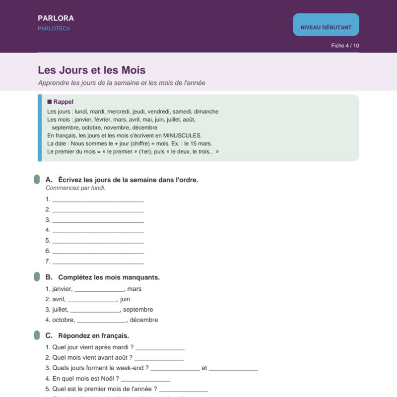 Days and Months in French