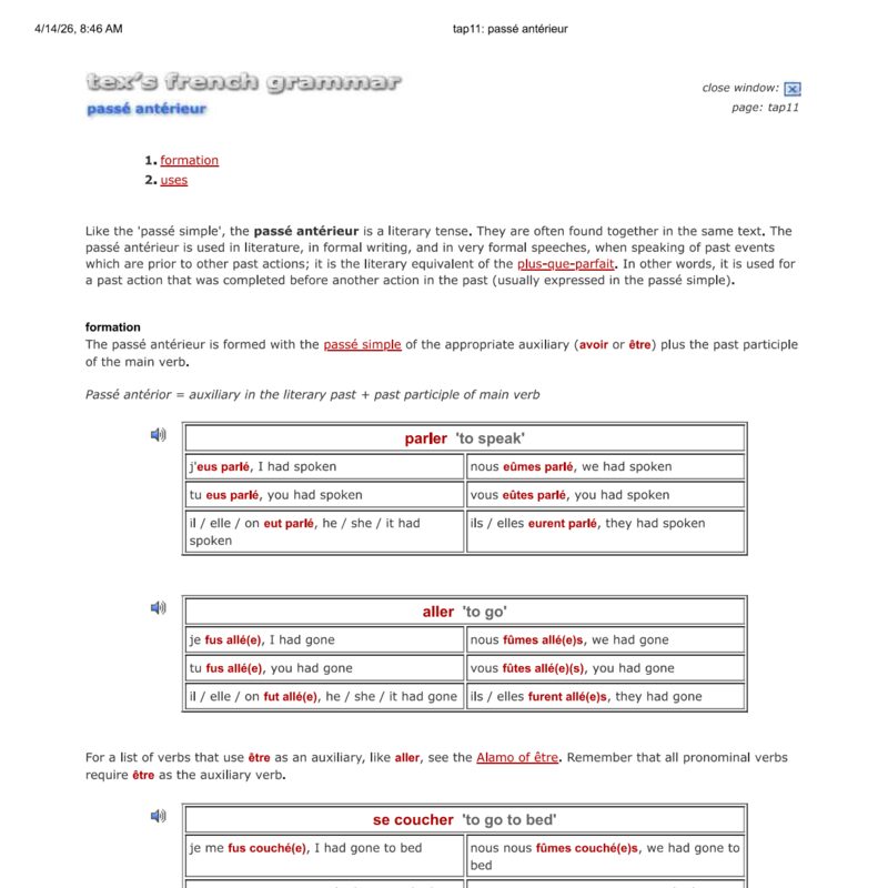 Tex’s French Grammar - passe anterieur