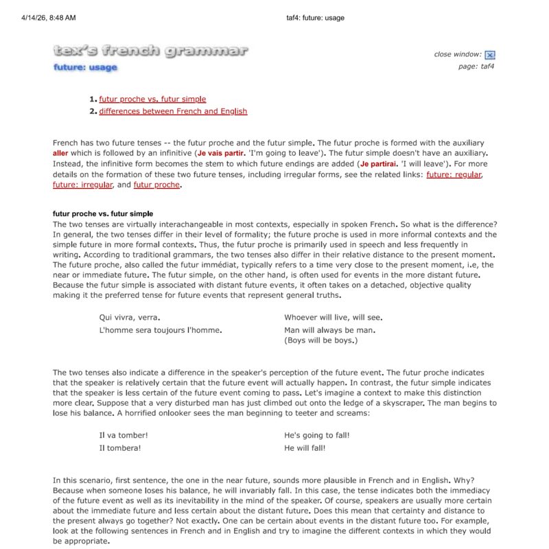 Tex’s French Grammar - futur simple usage