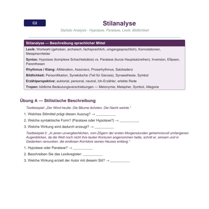 Stilanalyse literarischer Texte