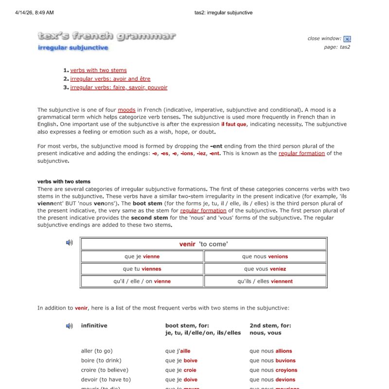 Tex’s French Grammar - irregular subjunctive