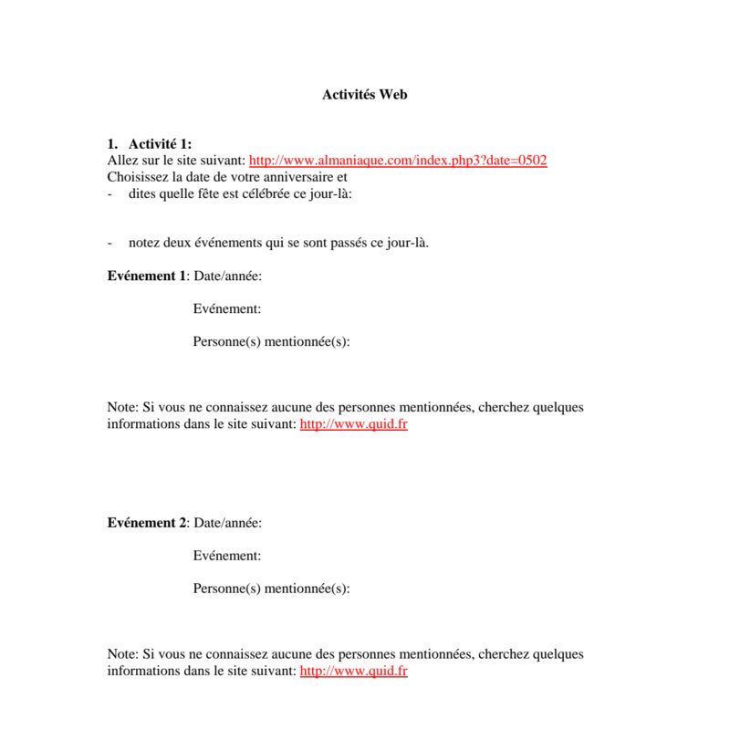 French II:  - Activites Web