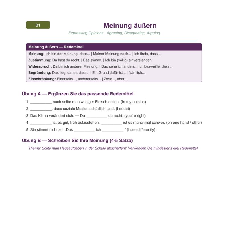 Meinung äußern – Expressing Opinions
