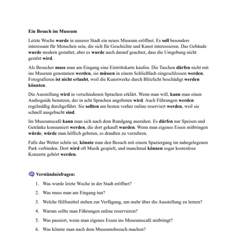 A Museum Visit: Modal Verbs and Passive Voice