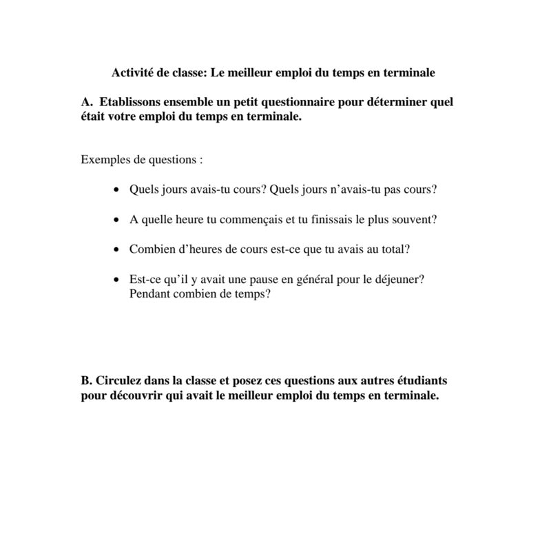 French II:  - Le meilleure emploi du temps en terminale