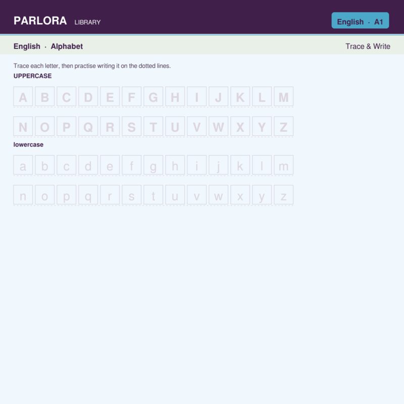 English Alphabet: Trace, Write & Match