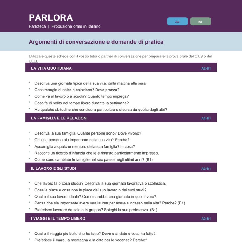 Oral Production Practice Cards - Italian