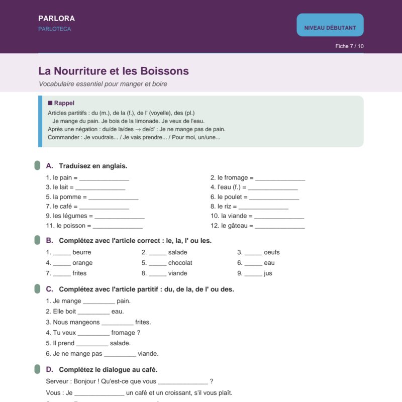 La Nourriture et les Boissons