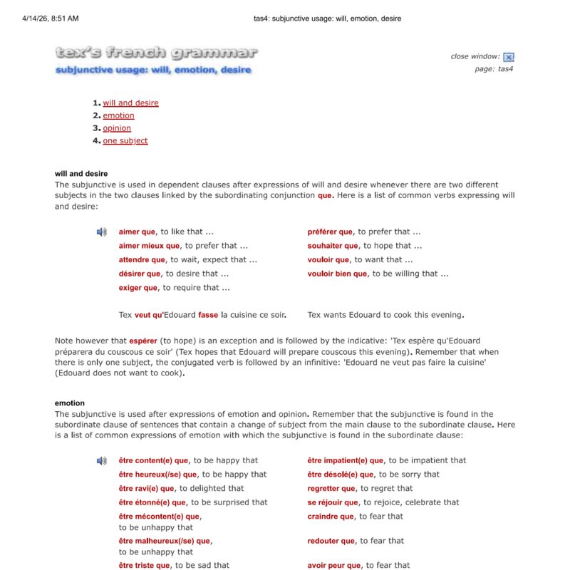 Tex’s French Grammar - subjunctive - will or desire