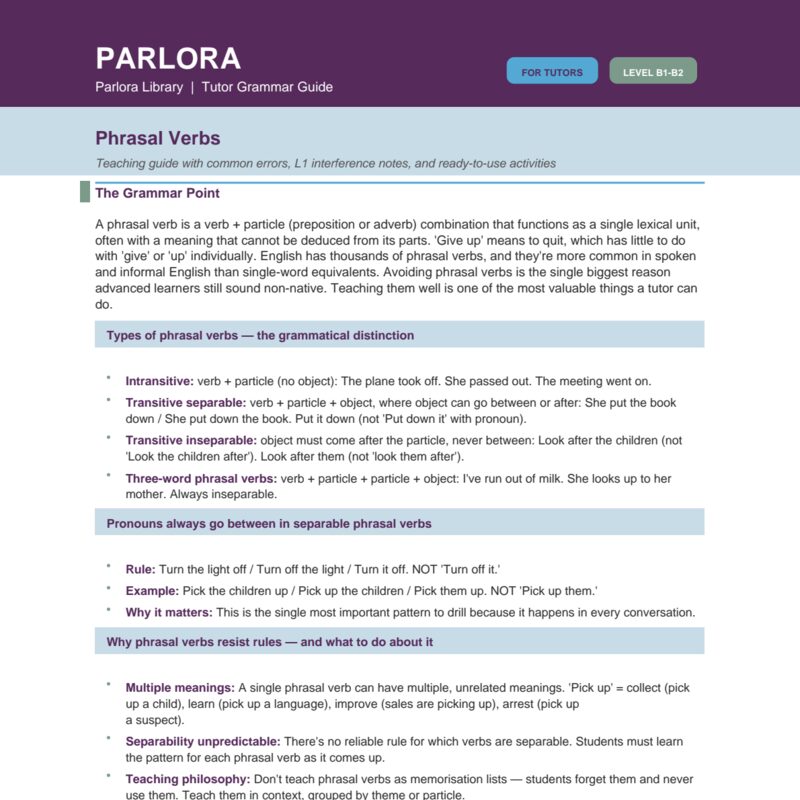 Phrasal Verbs: Tutor Grammar Guide