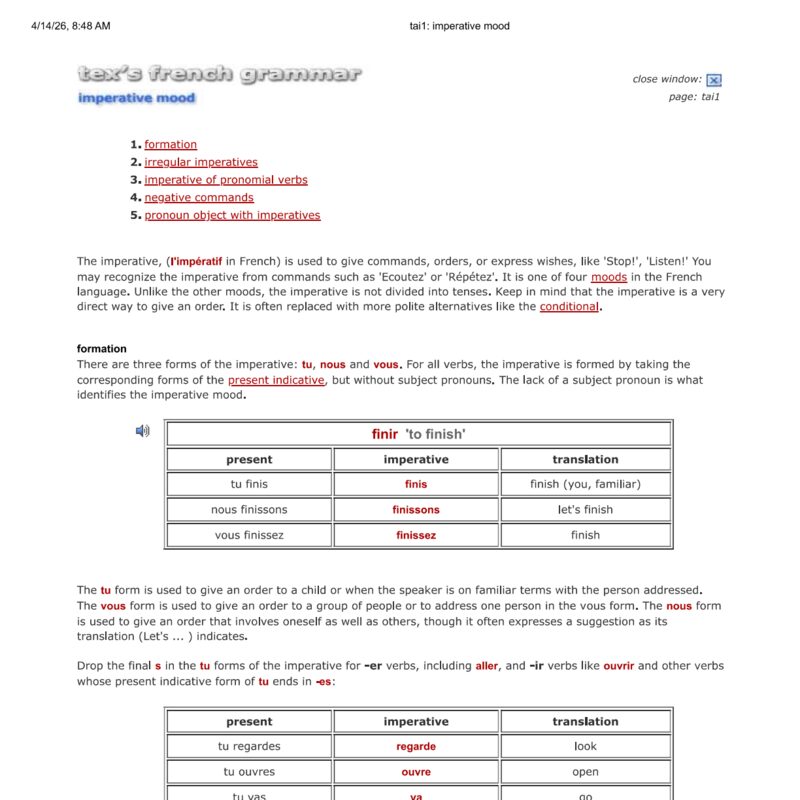 Tex’s French Grammar - imperative mood