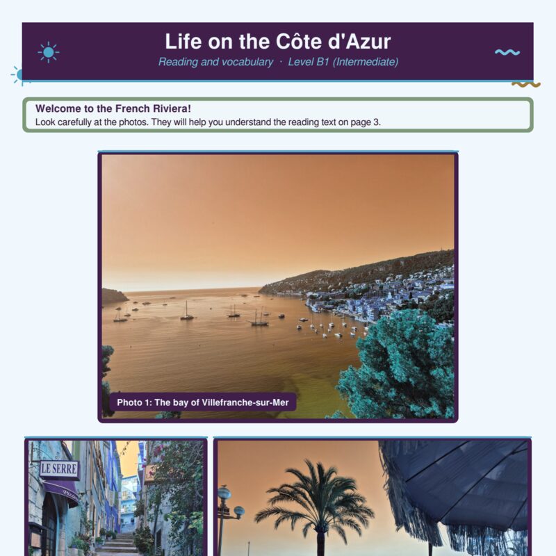 Life on the Côte d'Azur: Reading and Vocabulary