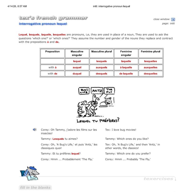 Tex’s French Grammar - interrogative pronoun lequel