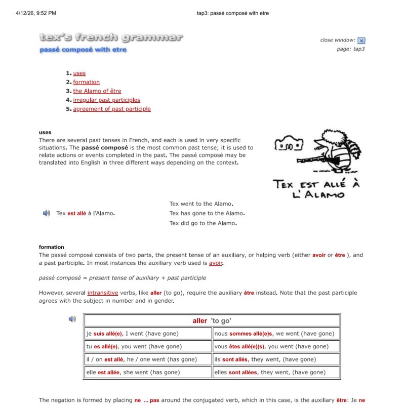 Tex’s French Grammar - etre passe compose