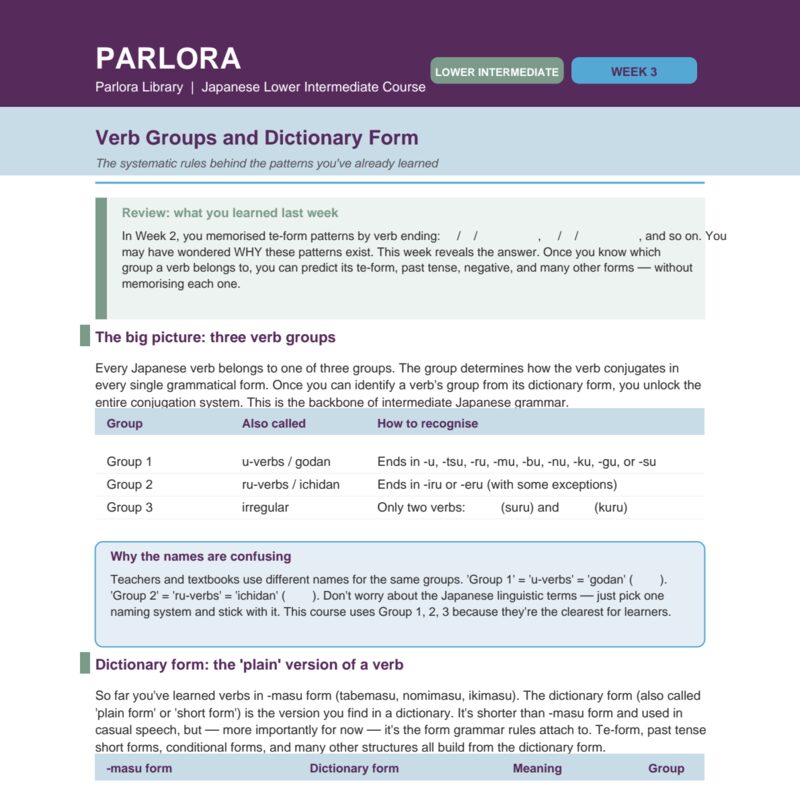 Verb Groups and Dictionary Form in Japanese