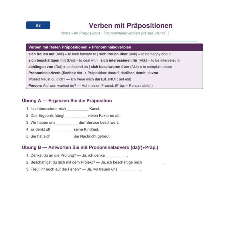 Verben mit Präpositionen – Verbs with Prepositions