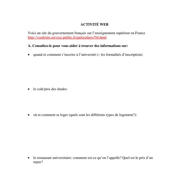 French II:  - Trouvez des informations